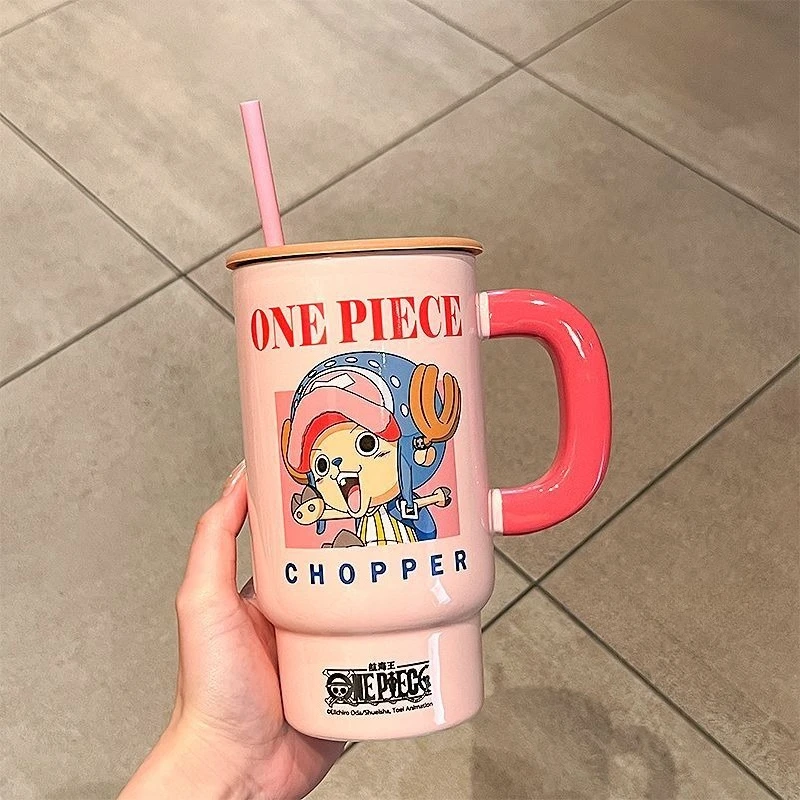 Фото Новая керамическая кружка One Piece с Луффи и Ророноа Зоро, с ярким мультяшным принтом, большой емкости, портативная, для пар, кофейная кружка, подарок №5
