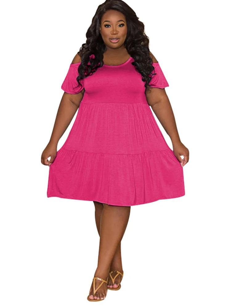 

Женское платье с коротким рукавом, летнее однотонное повседневное короткое платье оверсайз с оборками, модель 2022