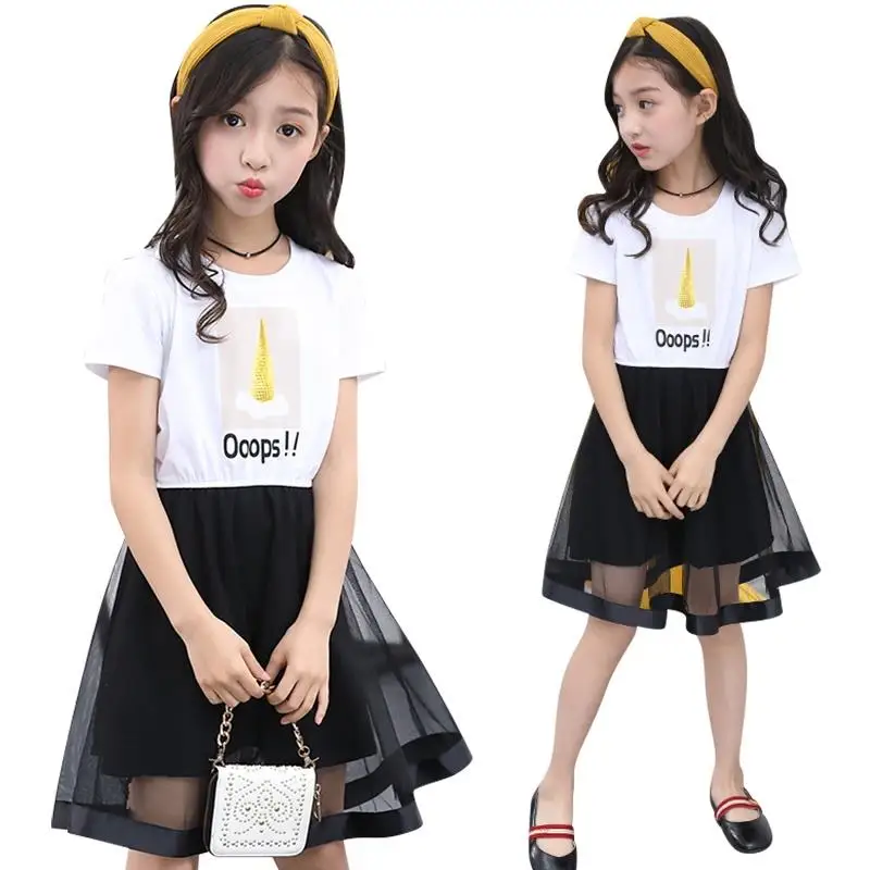 

Платья для девочек, летние новые повседневные Элегантные платья принцессы с коротким рукавом для девочек, школьная детская одежда от 10 до 12 лет, детское платье с круглым вырезом