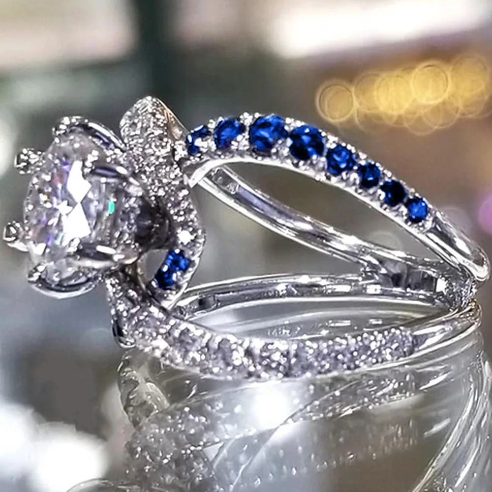 Купи Jewelry for Women Female Ring Engagement Wedding Rings Blue Cubic Zirconia Fidget Trendy Silver Color Bisuteria Daily Wear Party за 245 рублей в магазине AliExpress