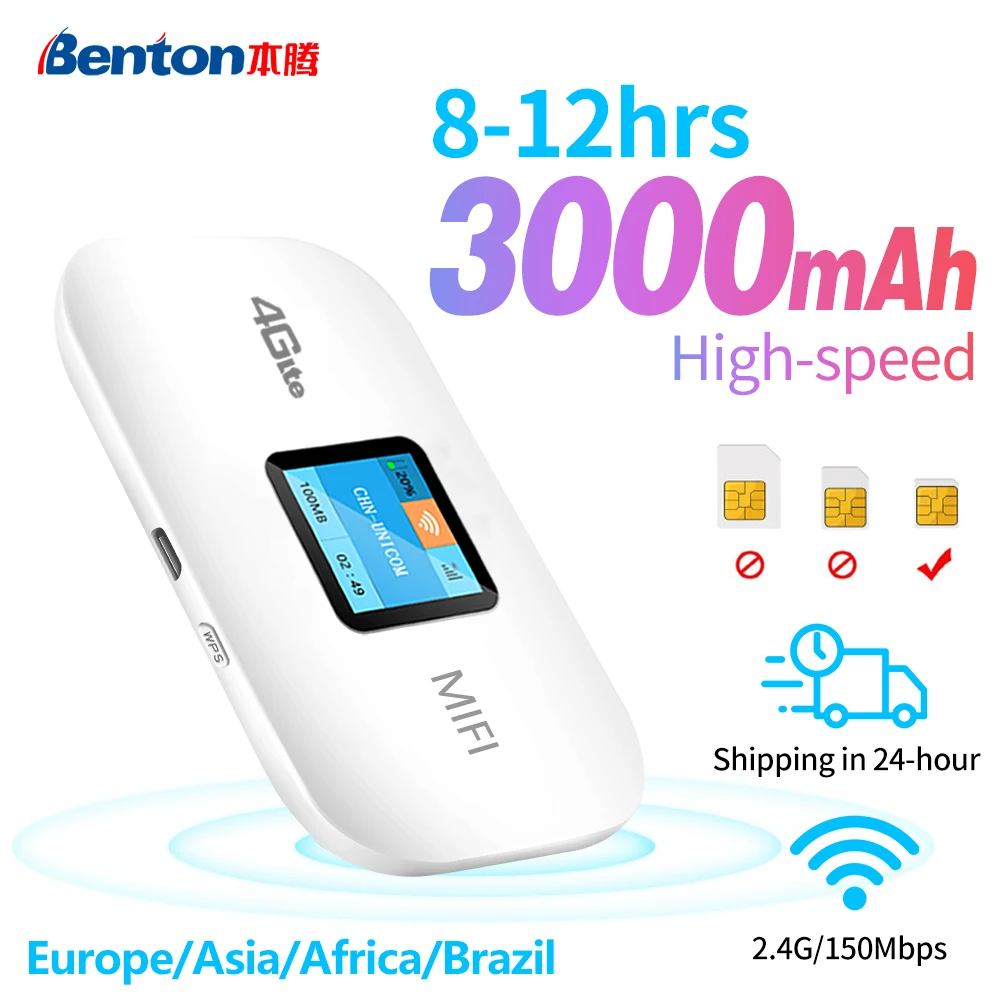 Benton Unlock 4G Lte Router Wireless Wifi Portable Modem Mini Outdoor Hotspot Pocket Mifi 150mbps Sim Card Slot Repeater 3000mah