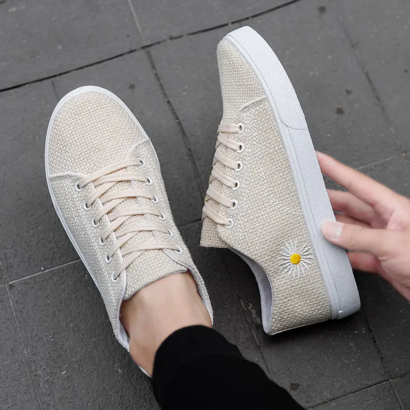

Мужская обувь, летние дышащие холщовые туфли, льняные Спортивные Повседневные туфли, Корейская версия, универсальные туфли, молодежные бел...