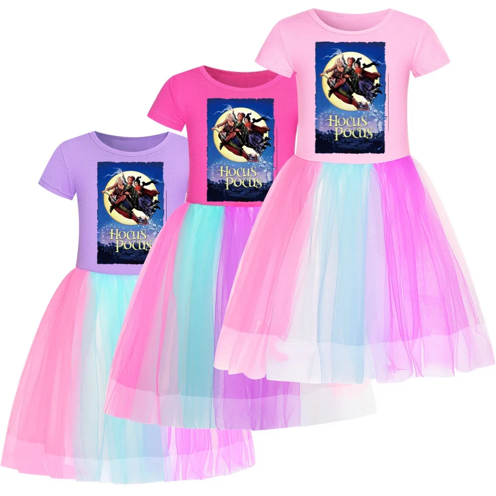 

Dress Summer Girl Short Sleeve New Hocus Pocus 2 Lace Princess Dresses Kid Birthday Wedding Party vestidos Baby Outfits