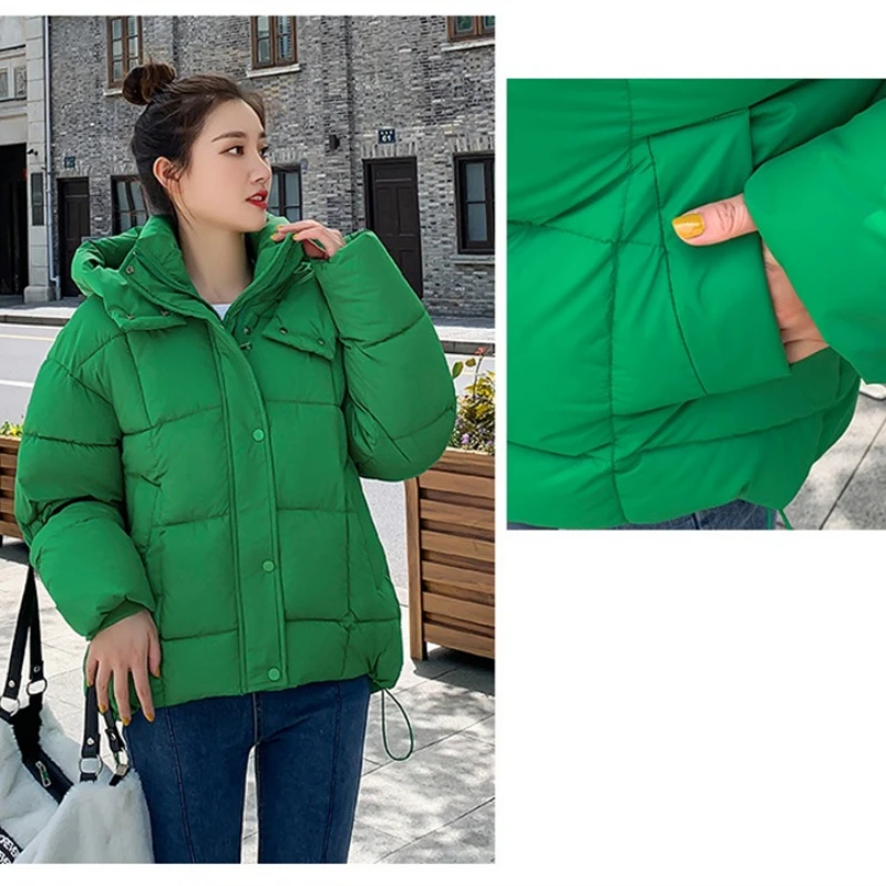 2023 Women New Winter Parkas Cotton-padded Coat  Short  Loose Hooded Overcoat Thicken Bread Clothes Warm Coats Solid