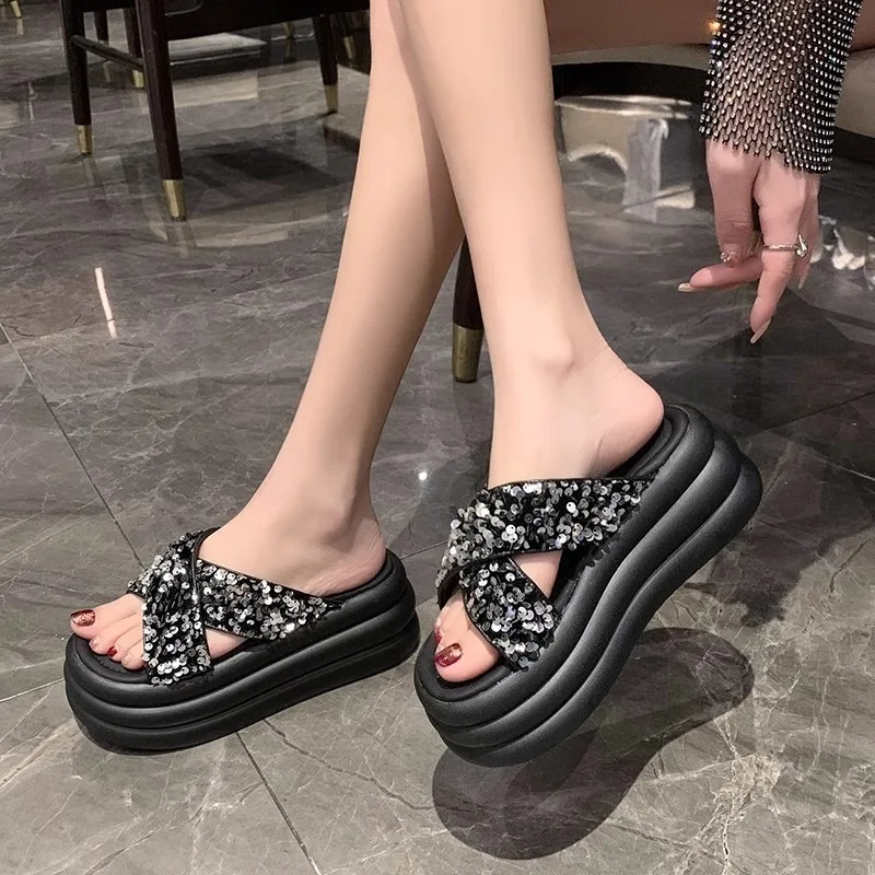 Женские высокие полутапочки на мягкой подошве Новинка лета 2024 блестящие