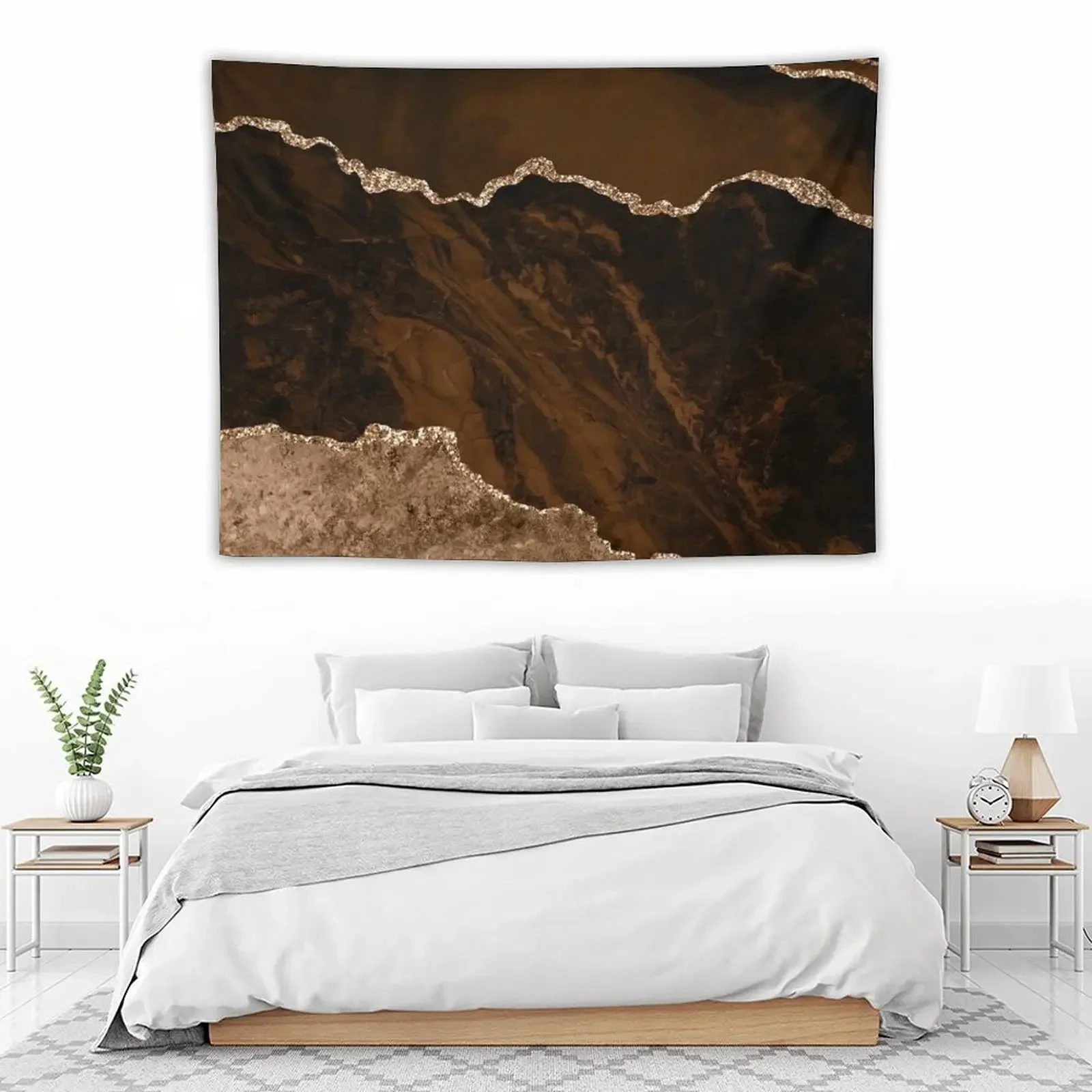 Абстрактный коричневый и золотой современный гобелен с орнаментом украшение для