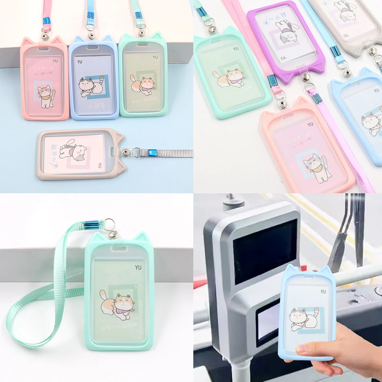

Cute Cartoon Cat Bank Identity Bus ID Card Holder Wallet Students Bus Card Cover Case Credit Card Holder With Hang Rope Lanyard