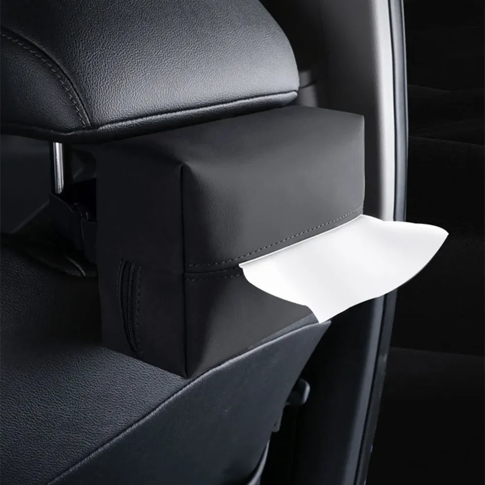 

Car Tissue Box Holder Nappa Leather Car Center Console Armrest Napkin Box Sun Visor Backseat Tissue Case with Fix Strap