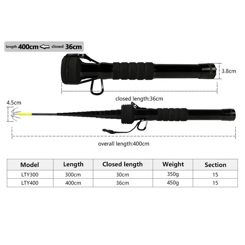 Телескопическая удочка для рыбной ловли с крючком из нержавеющей стали