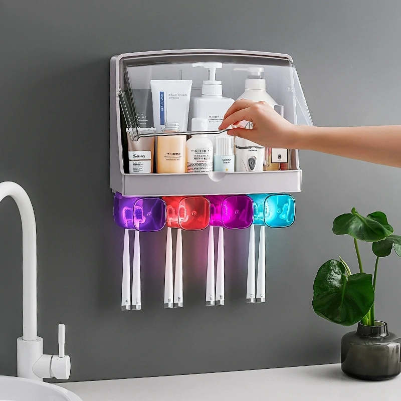

Toothbrush Holder Bathroom Large Capacity Storage Rack Wall Mount Bracket Bathroom Accessories