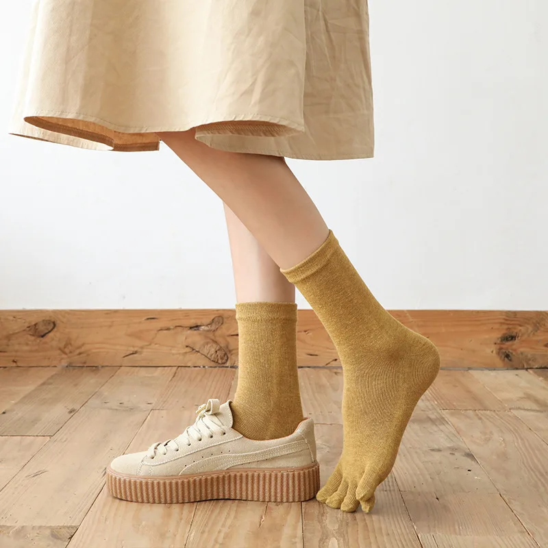 5 Pairs Socks Women's Five Finger Cotton Socks Solid Breathable Soft Warm Separate Toe Elastic Short Harajuku Socks with Toes