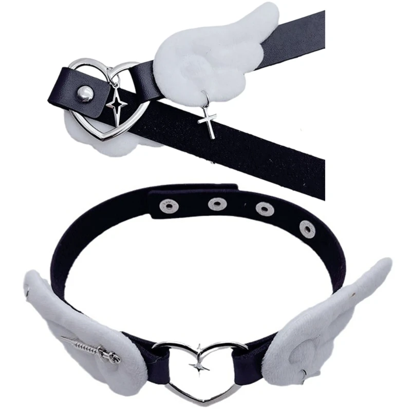 Комфортное кожаное колье с регулируемым воротником в форме сердца и подвеской