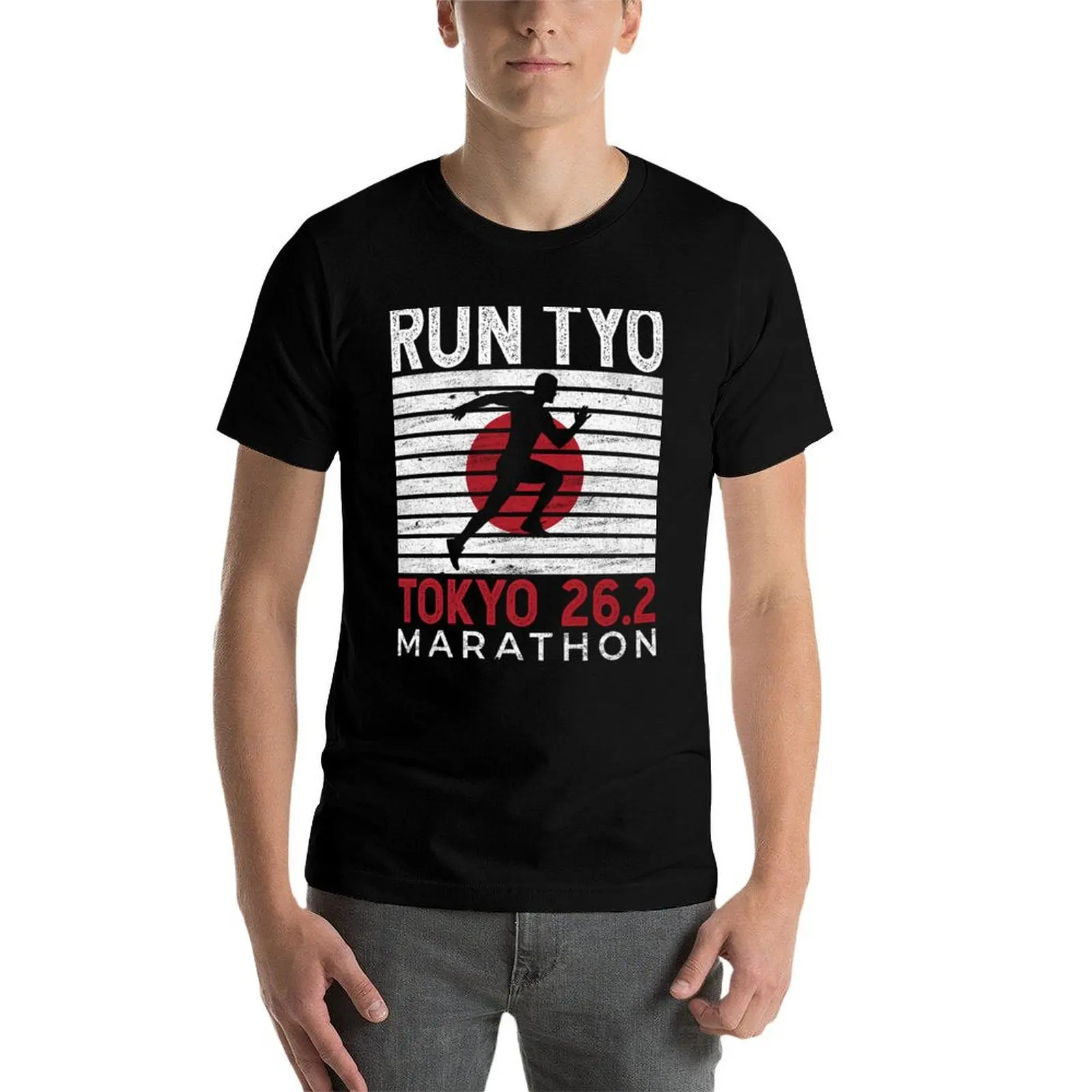 Tokyo Marathon Runner винтажная японская футболка с японским флагом черная мужская одежда