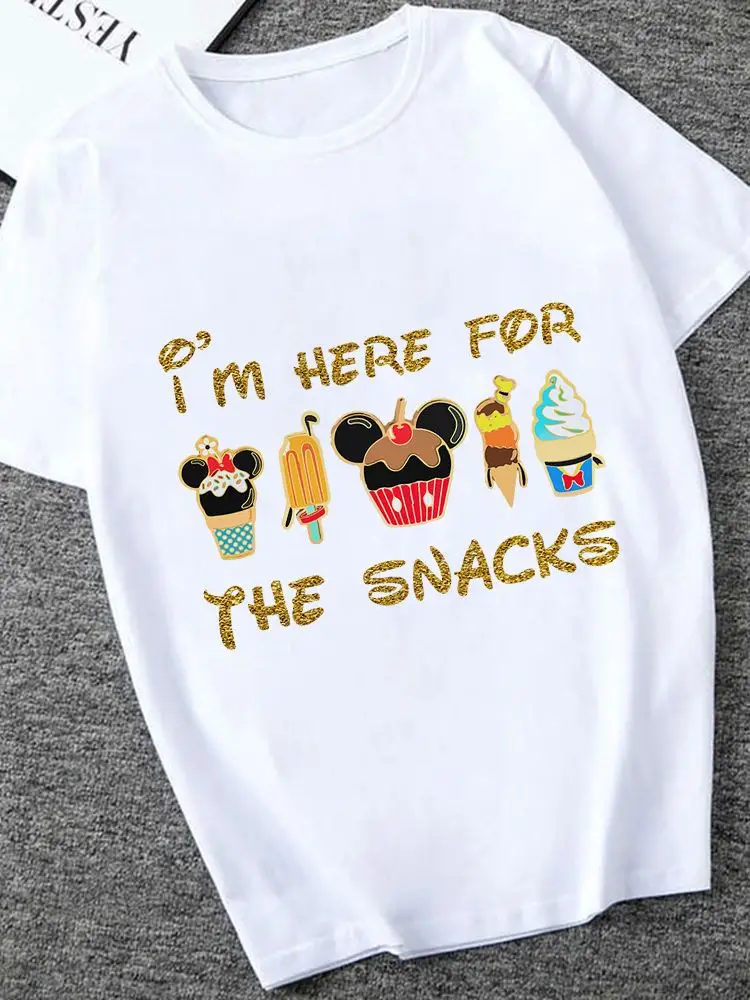 

Sweet Disney I'm Here for The Snacks Print New Women T-Shirt Fashion Aesthetic Harajuku O-Neck Tshirt Casual Breathable T Shirt