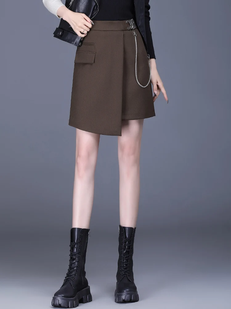 

Y2K High Quality Twill Knit Women 2022 Fall Winter Fashion High Waist Ladies Sexy Black Brown S-XXXL lrregular Female Mini Skirt