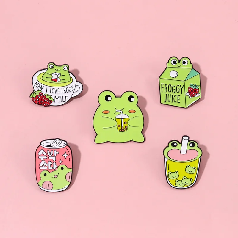 Эмалированные булавки I Love Frog клубника лягушка сок кофе кружка молочная банка