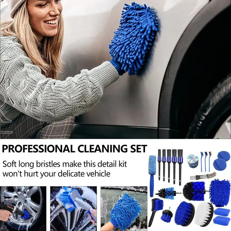 

Car Detailing Brushes Kit 30pcs Car Cleaning Tools For Auto Detailing With High-Density Bristles Wet And Dry Use Dirt Dust Clean