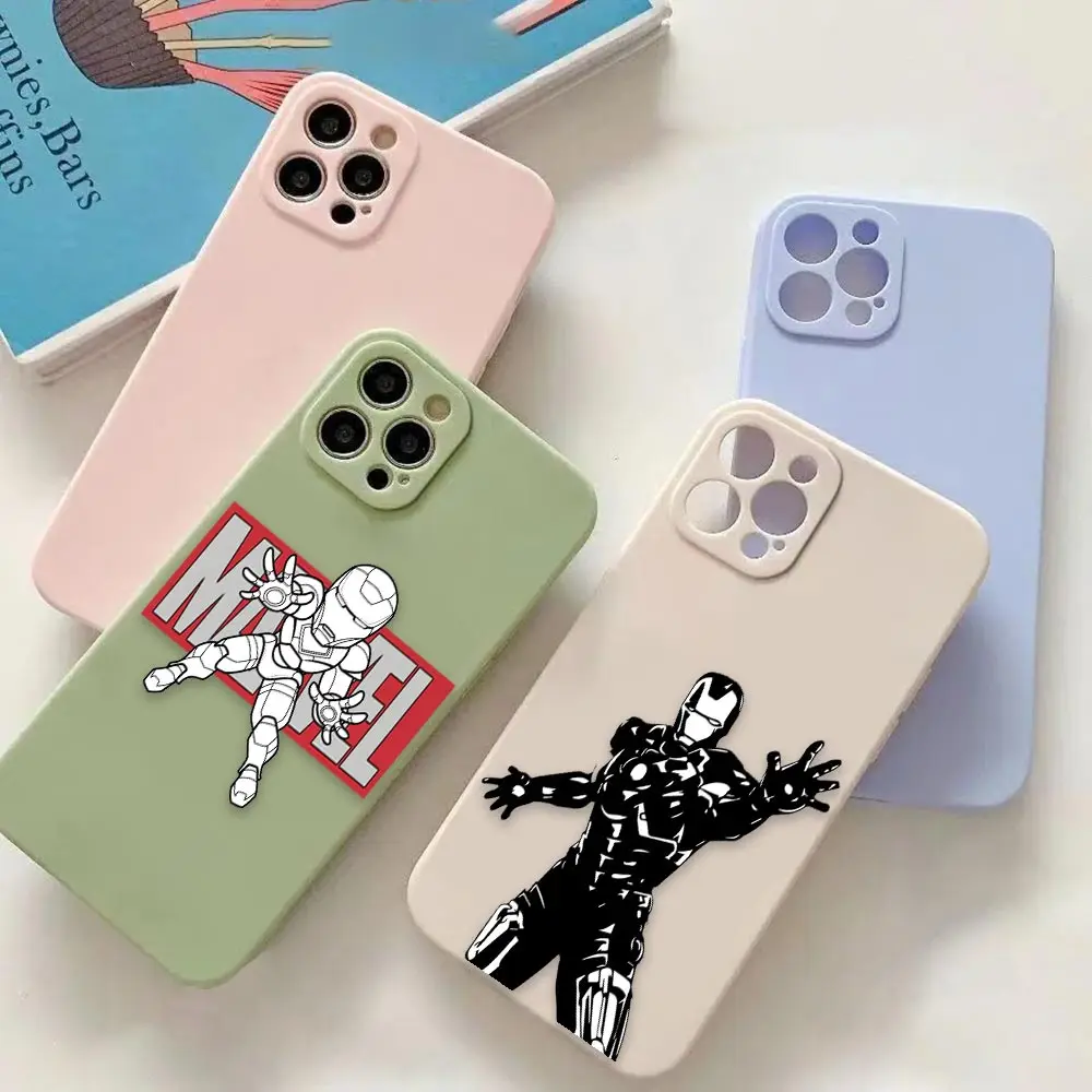 

Cartoon Marvel Iron Man Colorful Liquid Phone Case For iPhone Apple 14 13 11 12 X XS 7 8 Pro Plus Max Mini SE Hand Strap Fundas