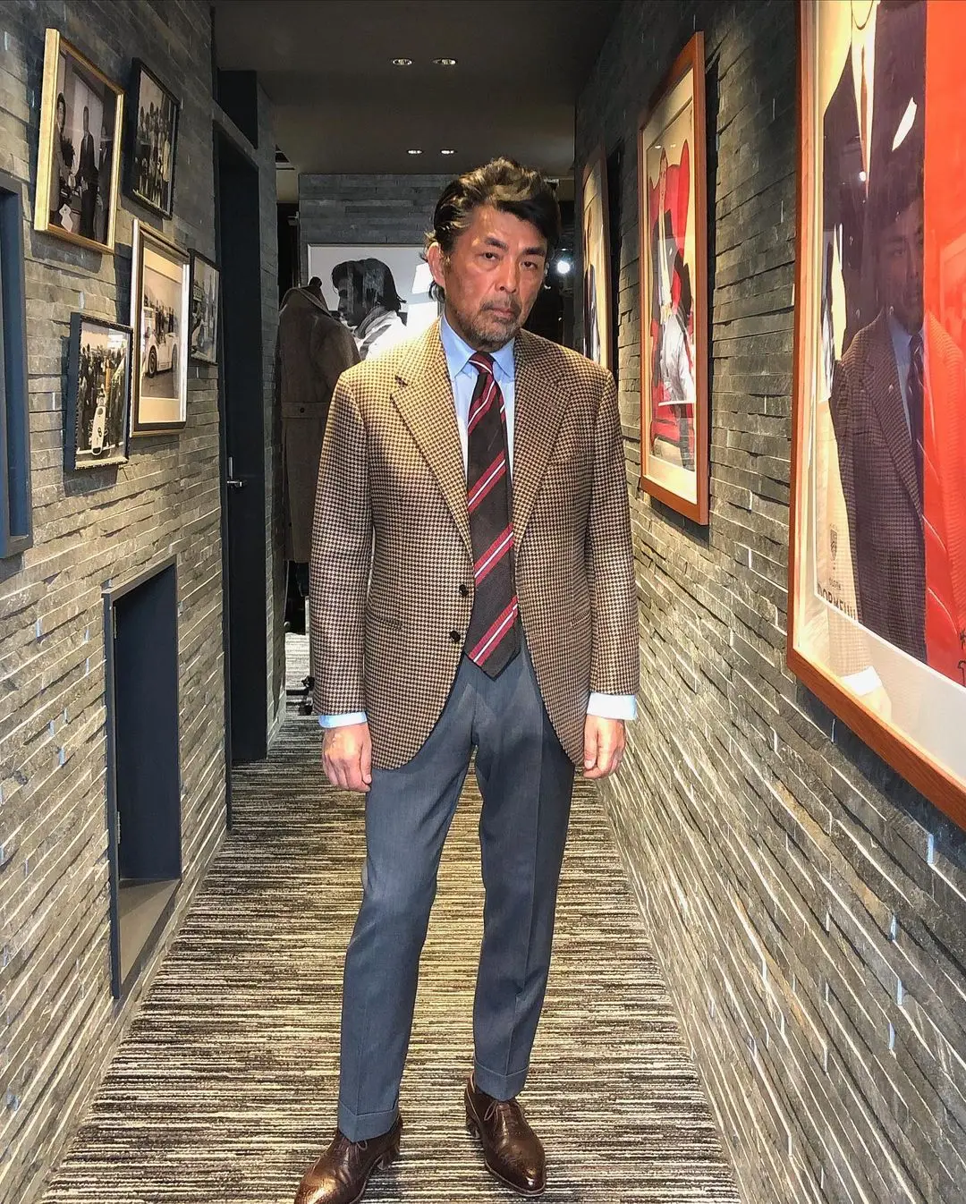 

Men's Suits Jackets Brown Tweed Houndstooth Tailored Collar Single Breasted Retro Tooling Business Wedding Jacket for Grooms