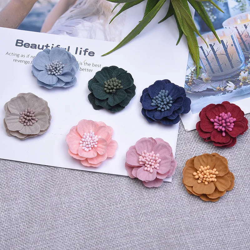 

10PCS/Lot 3.5CM Handmade Fabric Multilayer Small Flowers For Shoes Hats Dress Decoration Hair Accessories DIY