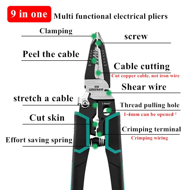 

9 in 1 6 in1 Electrician Pliers Multifunctional Needle Nose Pliers for Wire Stripping Cable Cutters Terminal Crimping Hand Tools