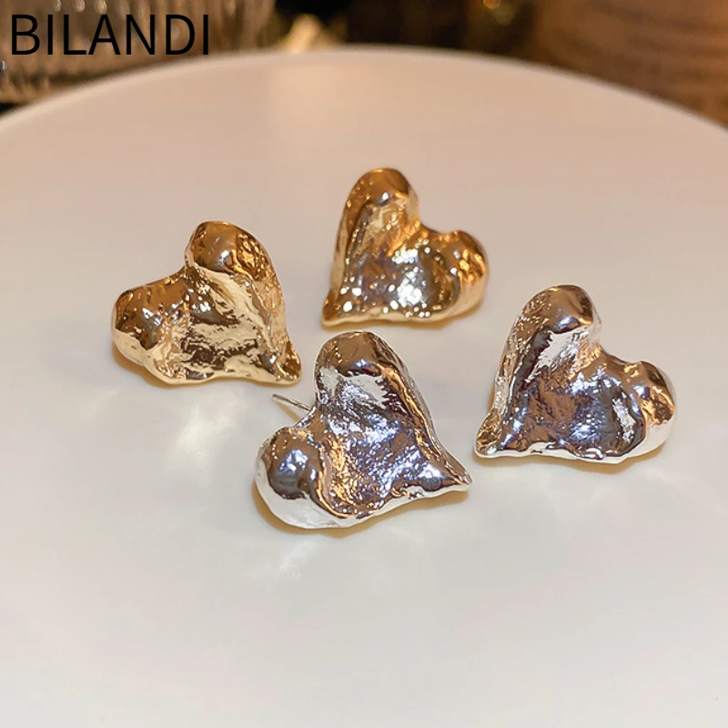 

Bilandi Fashion Jewelry 925 Silver Needle Cool Heart Earrings 2023 Trend New Hot Sale Metallic Love Stud Earrings For Women Gift