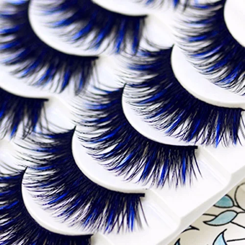 

Японские густые накладные ресницы и синий макияж реалистичны и ручной работы удлиненные пять пар