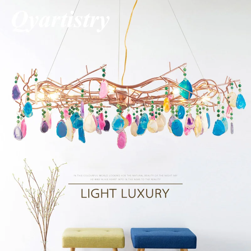 

Ring Ceiling Lights Pendant Light Modern Agate Stone Chandelier In Rose Gold For Living Room Dining Room Kitchen Hallway,25.5"