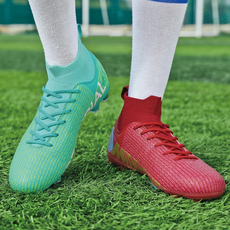 Football Boots For Men TF/FG High Top Adult Children Non-Slip Soccer Shoes Turf Indoor Training Sneakers Large Size 31-49#