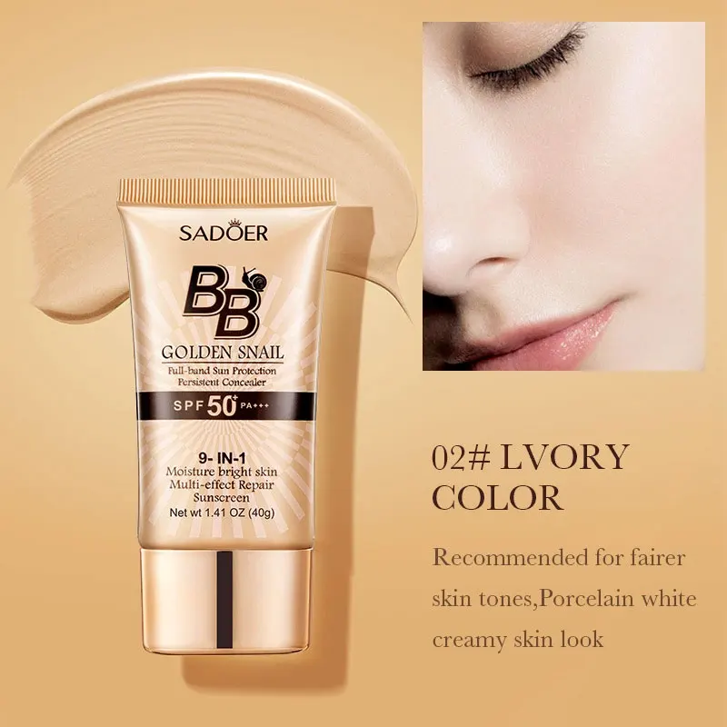 Фото SPF50 + Золотая улитка, солнцезащитный крем, BB-крем, отбеливающая основа, консилер, увлажняющий, долговечный, равномерный тон кожи, основа для макияжа, праймер №2