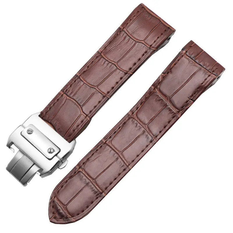 High-end Genuine Leather watch strap 20mm 23mm for cartier Santos strap Santos 100 men's and women's folding clasp watchband