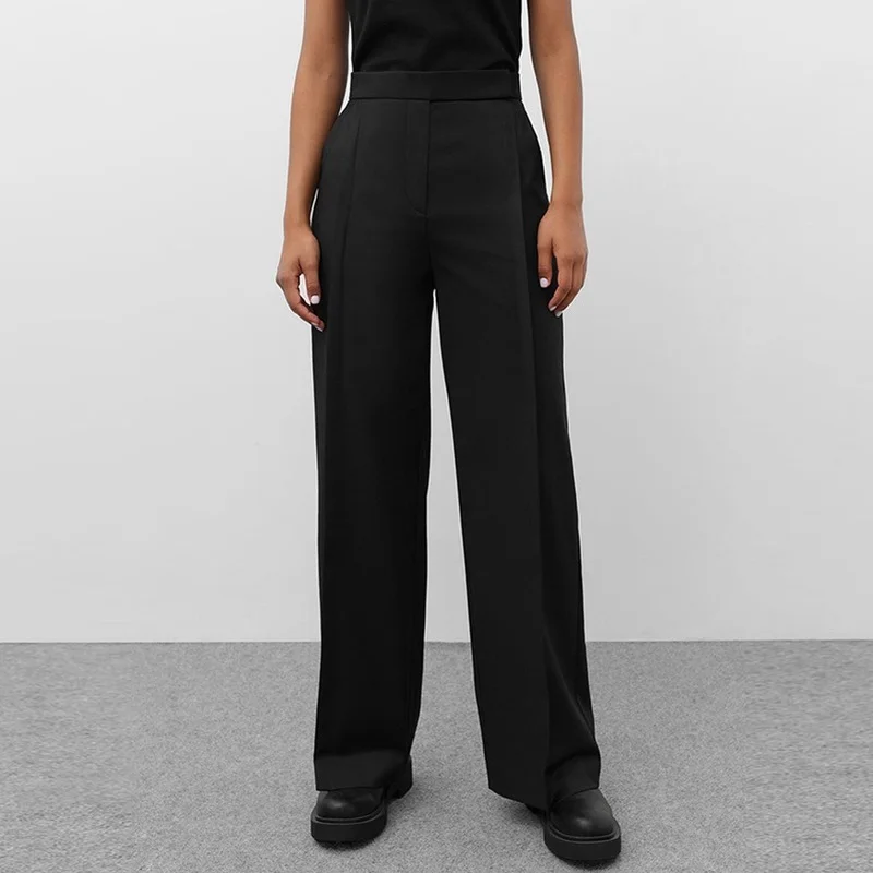

Черные брюки для женщин, повседневные Прямые брюки, широкие брюки, элегантные модные женские брюки с высокой талией для женщин