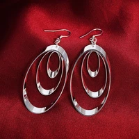 high quality 925 stamp silver color earrings fashion jewelry elegant woman three circle drop earrings christmas gifts