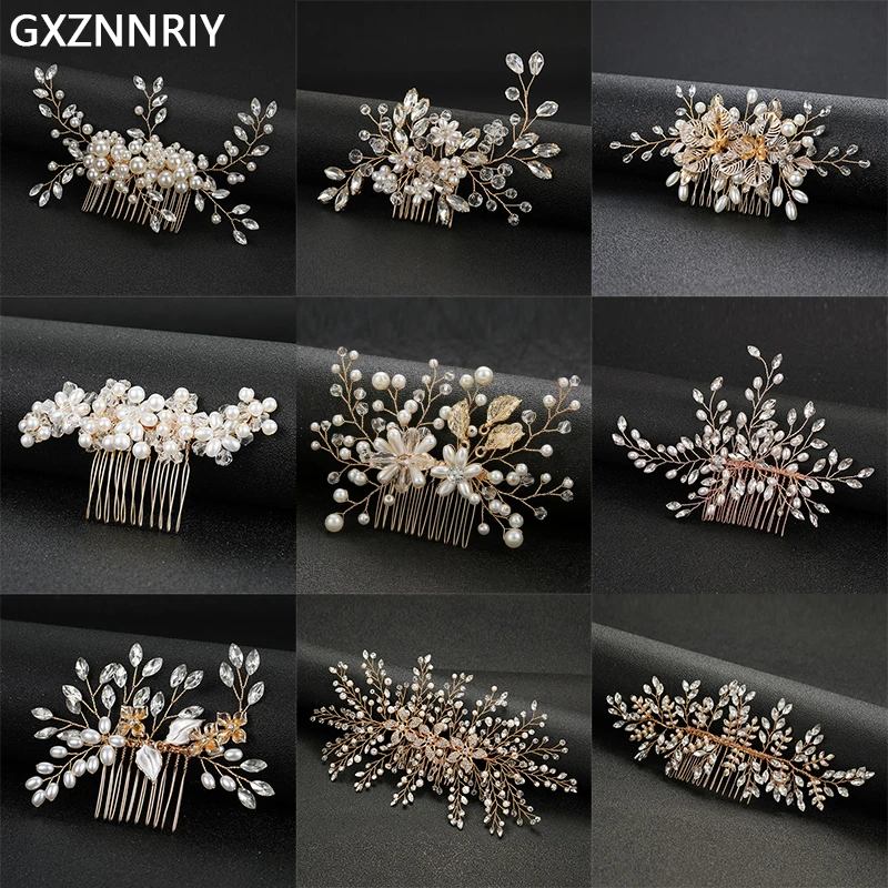 

Bridal Wedding Hair Accessories Handmade Crystal Pearl Flower Hair Combs Clips Jewelry for Women Bride Headpiec Bridesmaid Gift