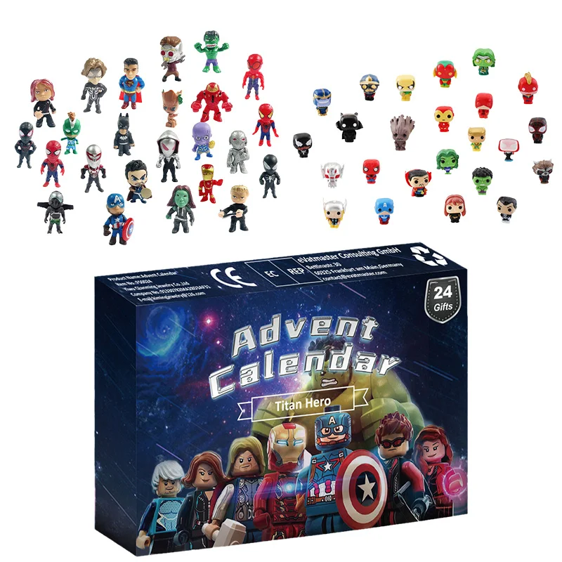

The Avengers Christmas Children's Gift Hulk Spider Man Alliance Iron Man 24 Pieces Figure Toy Christmas Countdown Calendar Box