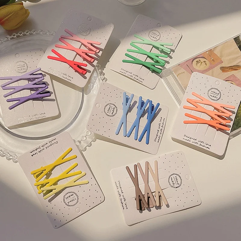 

3PCS Set Candy Color Solid Cross Alloy Hair Clip For Girl Children Cute Simple X Shape Traceless Hairpin Fashion Accessories
