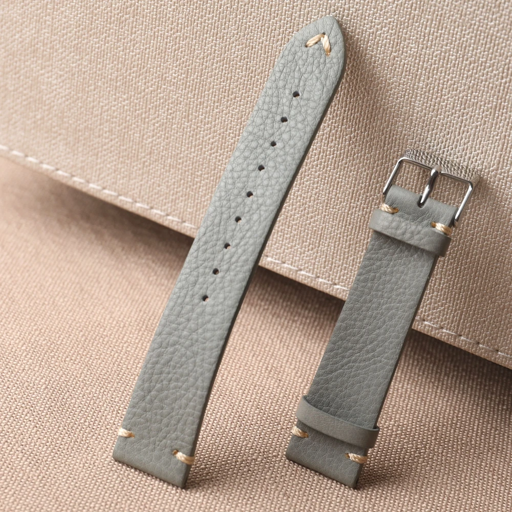 Серый Ремешок Для Часов Из Мягкой Натуральной Кожи В Винтажном Стиле 18/20/22 Мм