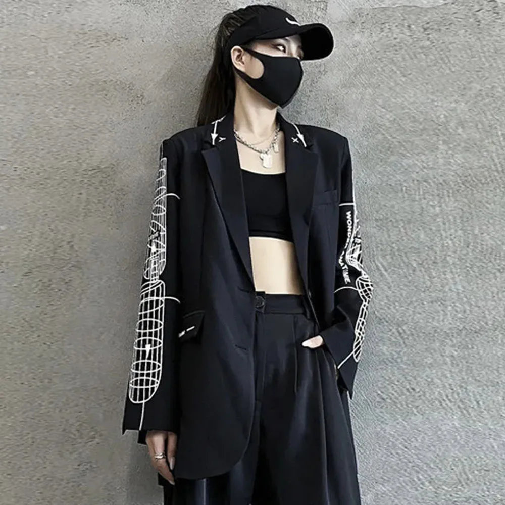 

2022 Spring Autumn Casual Suit Jacket Ladies Long Sleeve Blazer Coats Suits Women's Blazers Chic Print Loose Street Outerwear