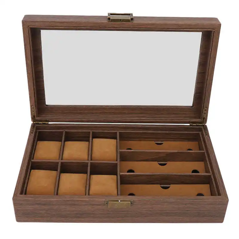 

Wooden Watch Box Dustproof Waterproof Retro Wood Grain Watch Storage Organizer Multiple Watch Glasses Display Box Case