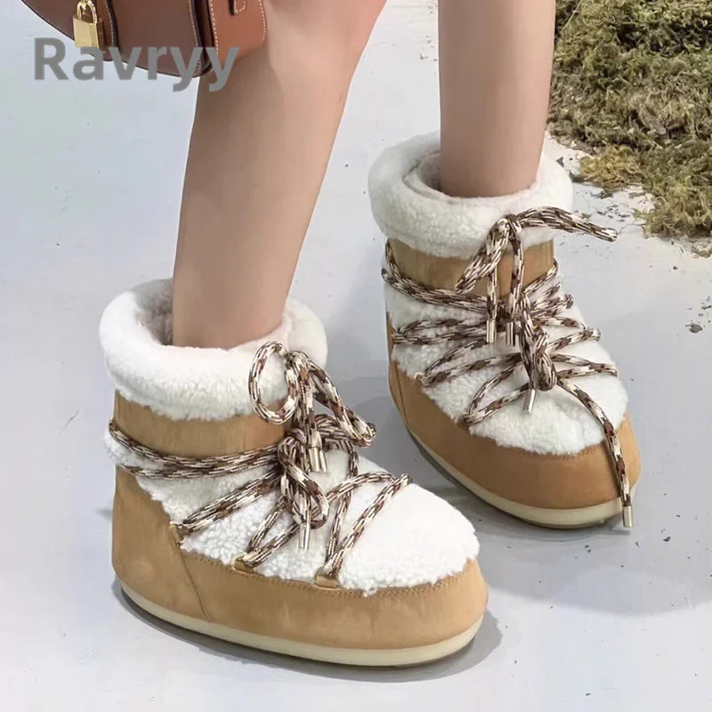 Fashion Strap Mixed Colors Ankle Snow Boots 2023 Winter New Thick Sole Warm Round Head Heightened Versatile Retro Women's Boots
