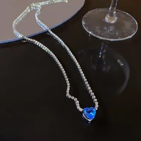 luxury niche high end design sense super flash blue love zircon necklace ladies exquisite rhinestones clavicle chain