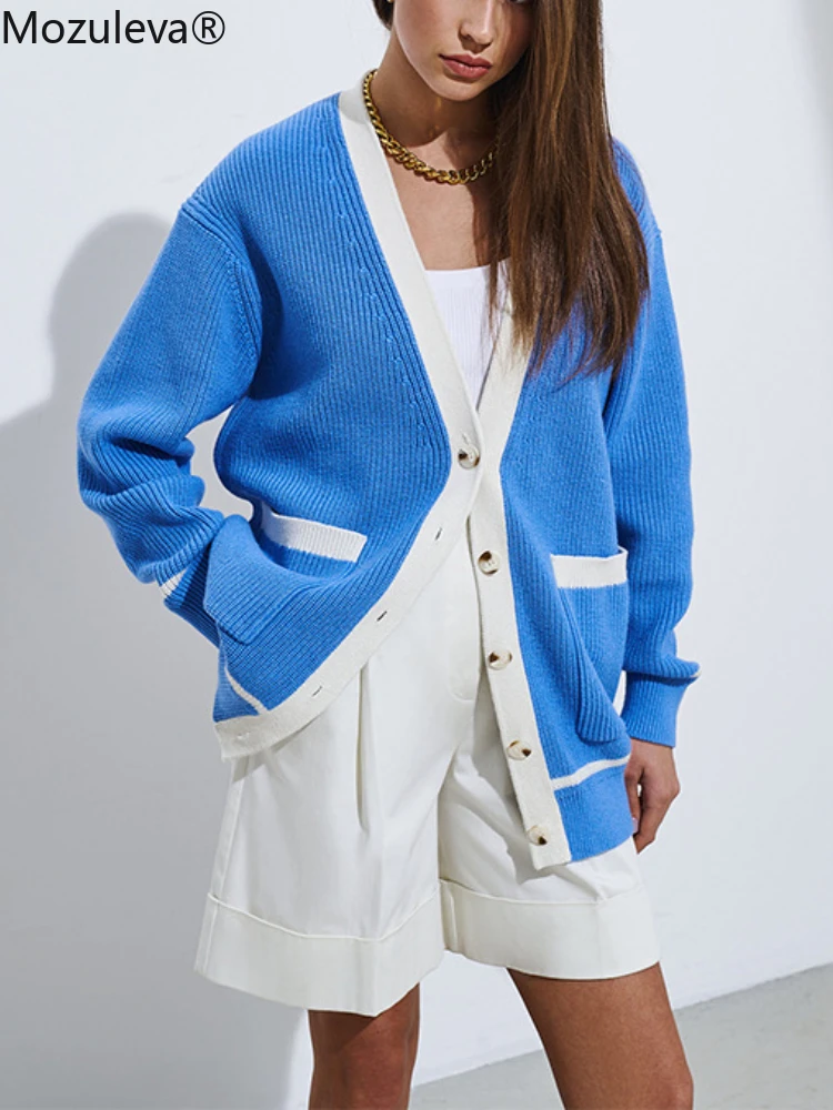 

Mozuleva 2022 Knitted Women Sweater Autumn Winter Chic V-Neck Loose Solid Cardigan Jacket Female Knitted Cardigan Coat