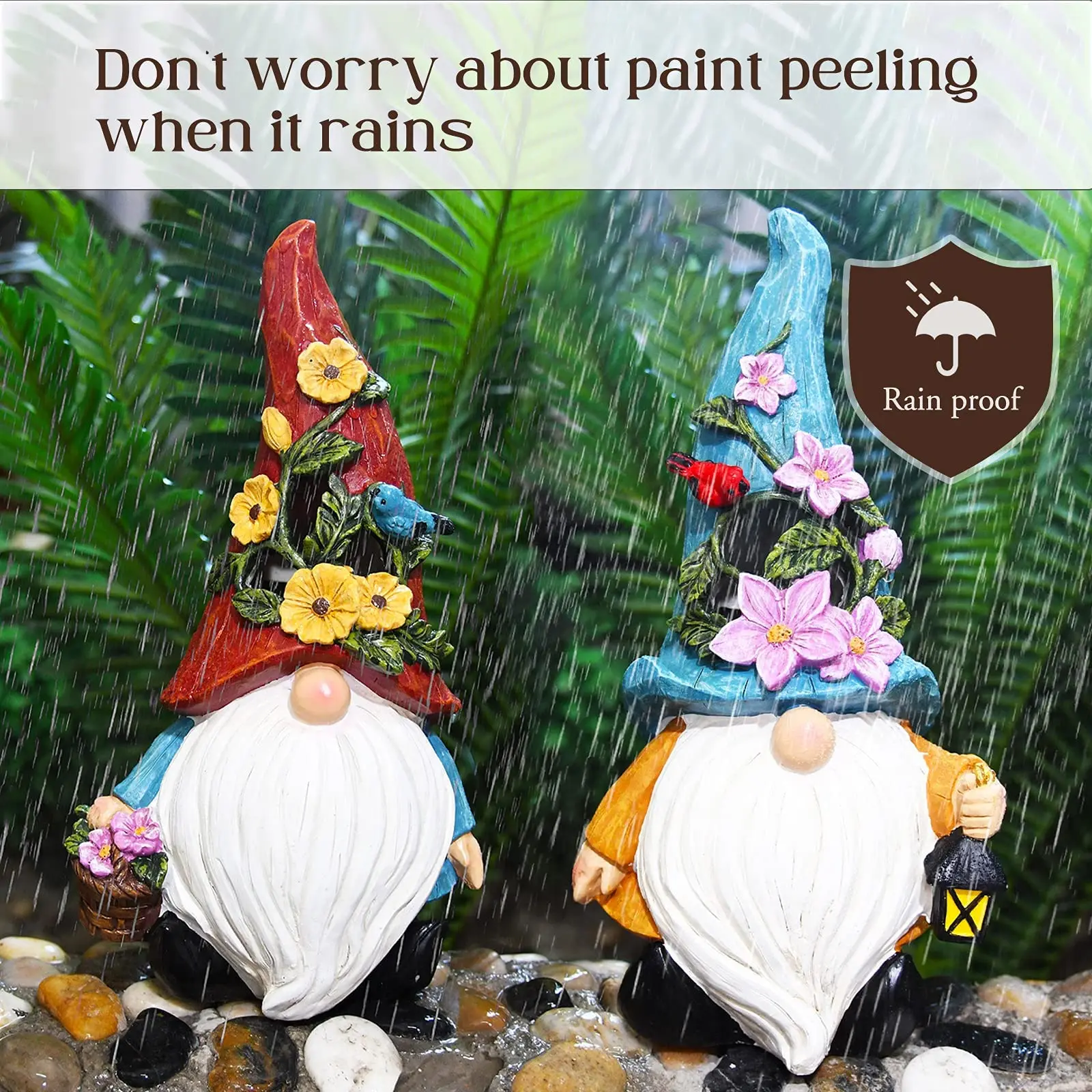 

2pcs 10.2 Inch Garden Resin Gnomes Figurine with Solar Powered Lights Funny Decorations