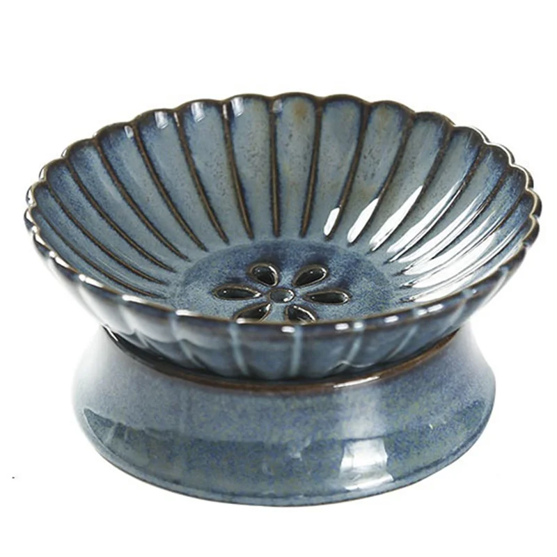 

Ceramic Household Fruit Plate Fruit Plate Living Room Kitchen Drain Basket Snack Dumpling Plate with Drain Blue