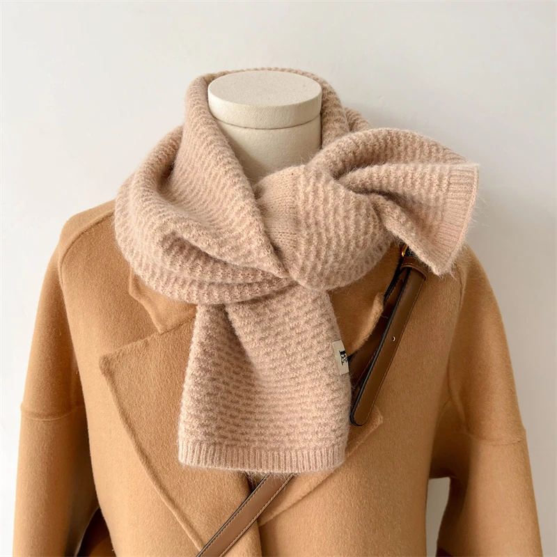 

Модный кашемировый вязаный шарф для женщин Зимний теплый шейный галстук маленькие узкие шарфы женский однотонный длинный шейный платок фу...
