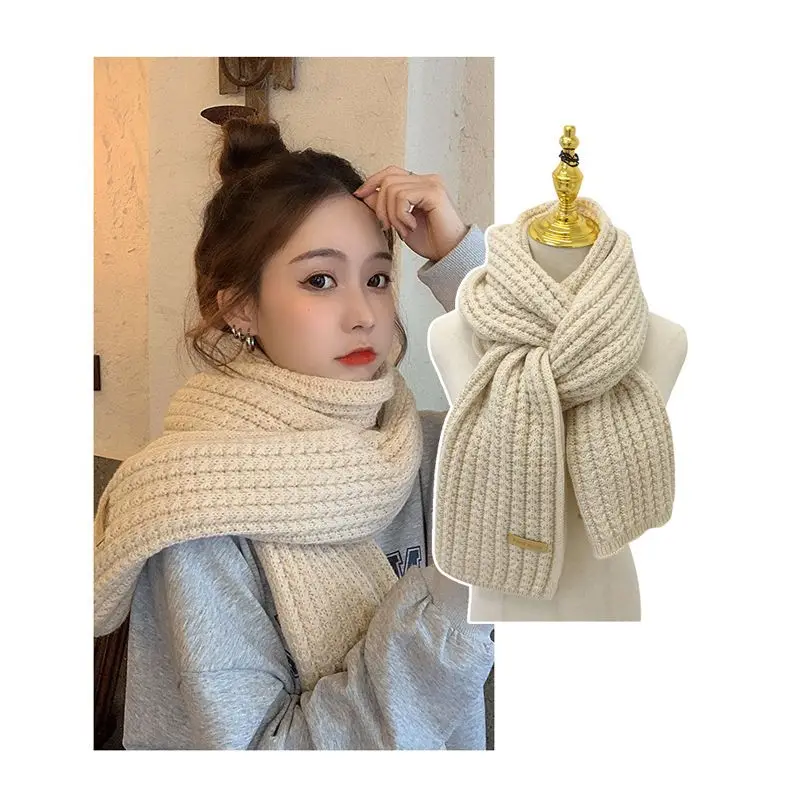 Зимний вязаный шарф для мужчин и женщин теплый с застежкой однотонный флисовый