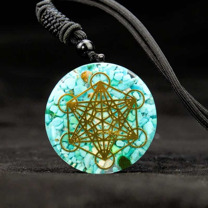

7 Chakra Gemstone Necklace Semi-precious Metatron Cube Pendant Orgone Lapis Lazuli Turquoise Craft Meditation Yoga Woman Jewelry