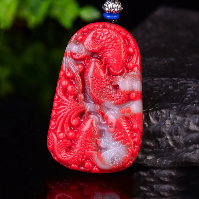 

Natural Xinjiang Gold Silk Jade Chicken Blood Stone Goldfish Brand Pendant for Men and Women, More Than Pendant for Years