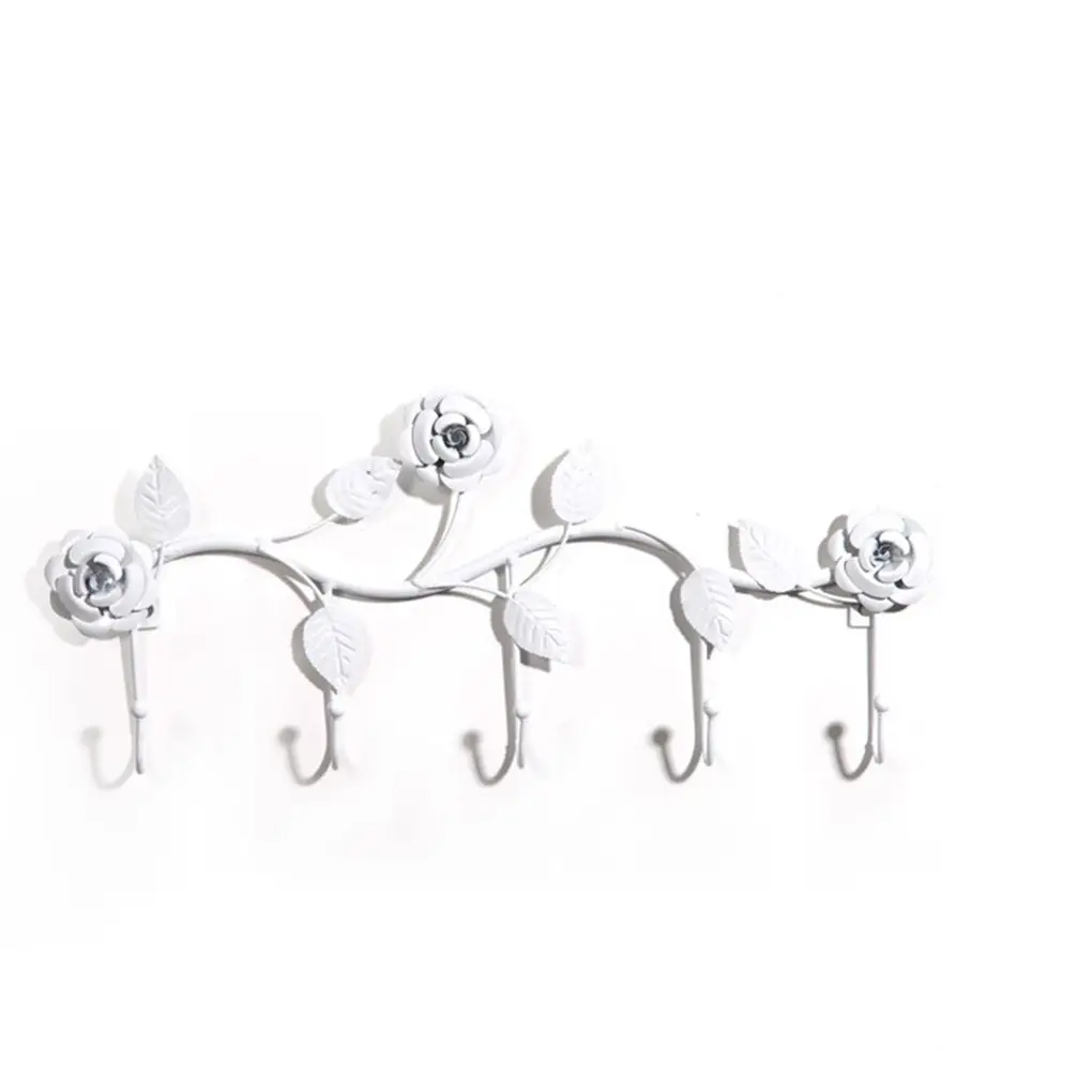 

1pcs 5 Hooks Clothes Rack Robe Key Holder Wall Hanger Hooks Rose Leaves Metal Over Door Kitchen Bathroom Coat Holder