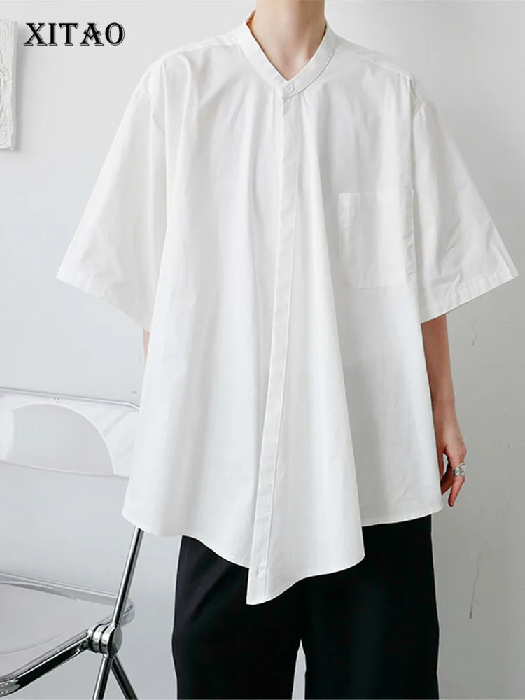

XITAO Irregular Blouse Fashion Women Solid Color White Black Small Fresh Casual Style 2022 Summer Minority Loose Shirt WMD6578